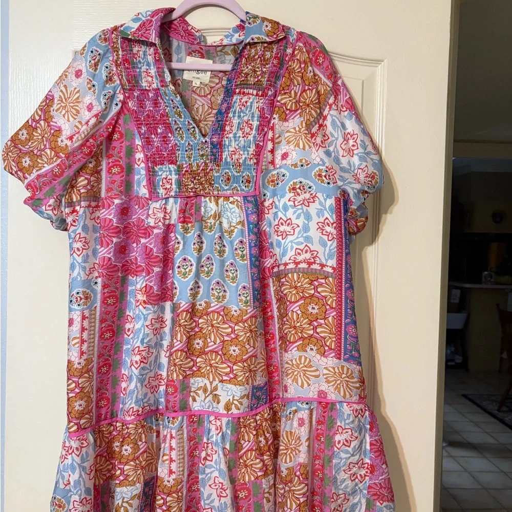 Umgee Pink and Blue Floral Dress - Picture 2 of 4